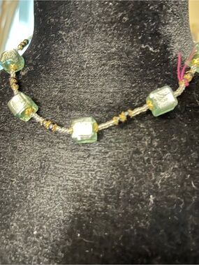 Green Cube Bead Necklace with Gold Accents